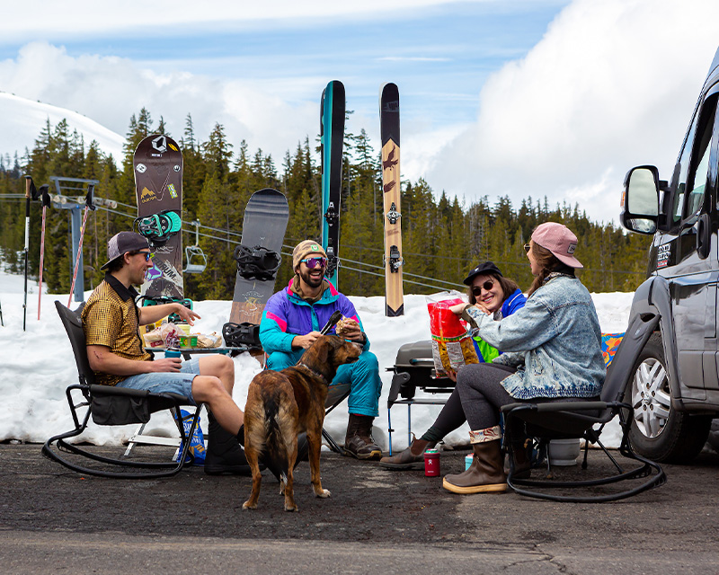 A group tailgates after hitting the slopes at Mt. Bachelor ski area