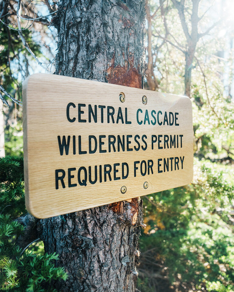 Central Cascades Wilderness permit sign near Bend, OR