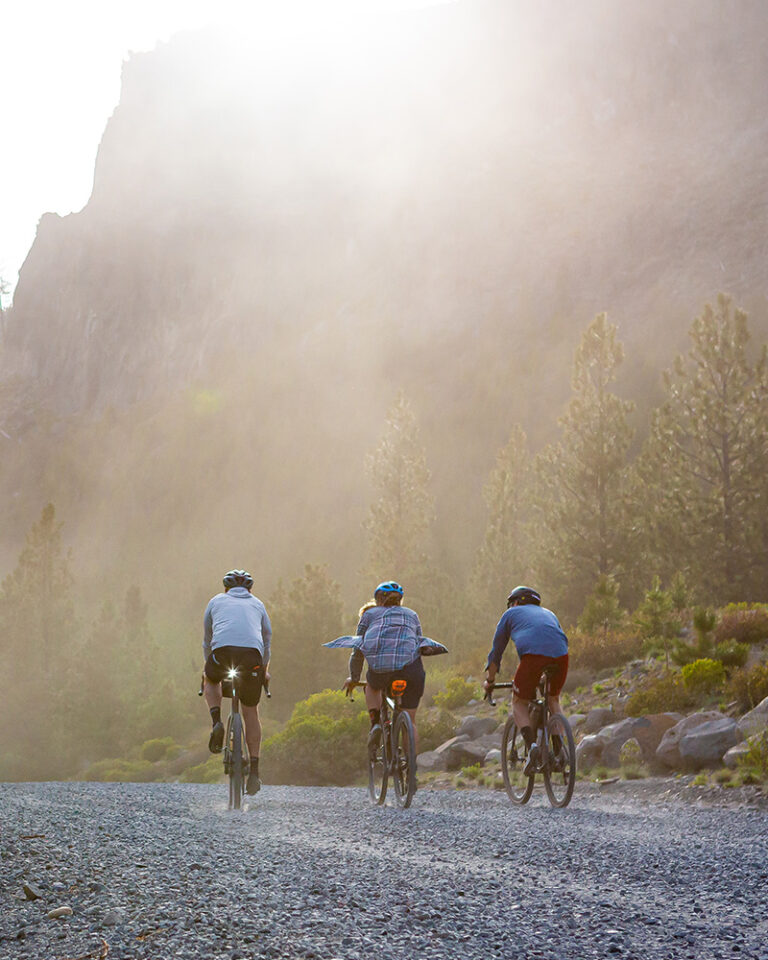 Three riders gravel cycling near Bend, OR