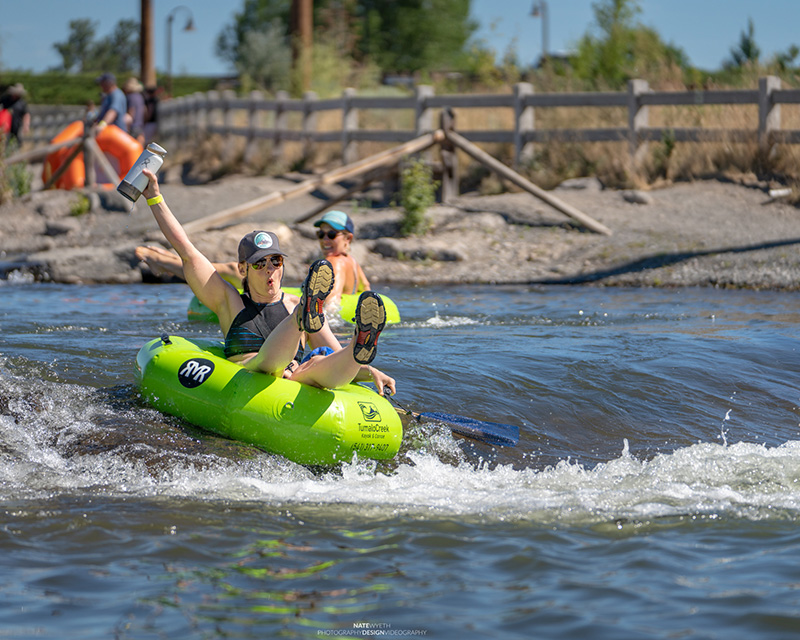 Floating on a tube in Bend, Oregon's whitewater park.