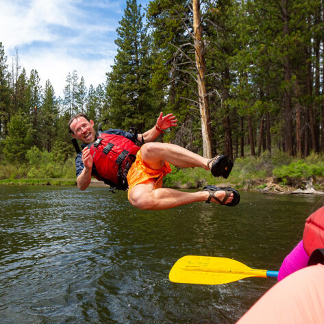 Jumping off a raft on the Deschutes River in Bend, OR