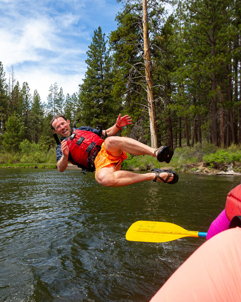 Jumping off a raft on the Deschutes River in Bend, OR