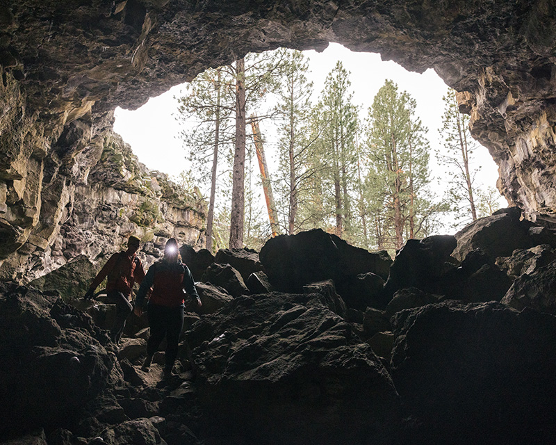 Walking into Hidden Forest Cave in Bend, OR