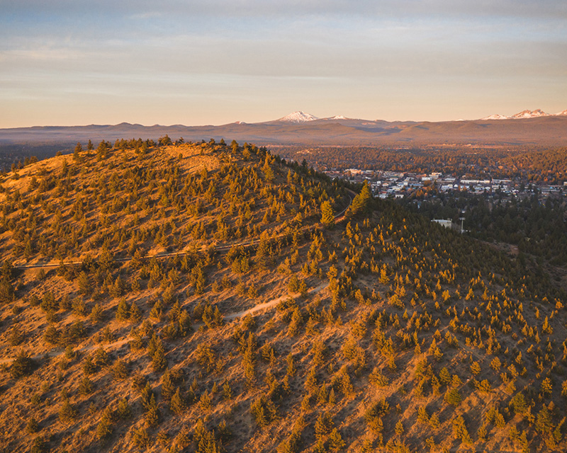 An aerial view of Pilot Butte State Park in Bend, OR