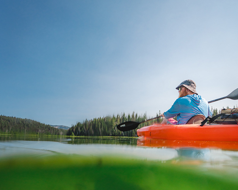 Kayaking in one of the Cascade Lakes near Bend, OR