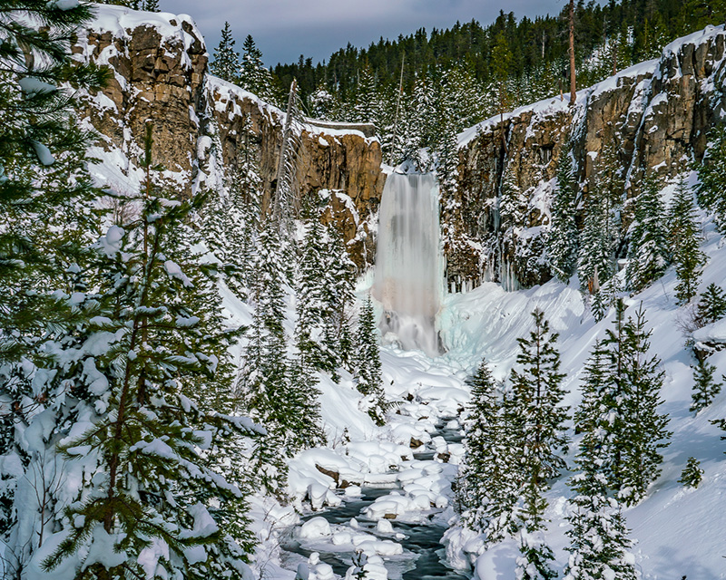 Tumalo Falls, frozen in the winter, near Bend, OR