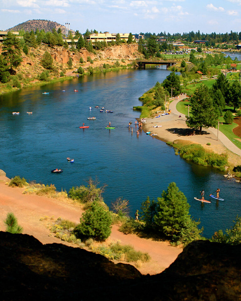 Aerial view of the Deschutes River in Bend, OR