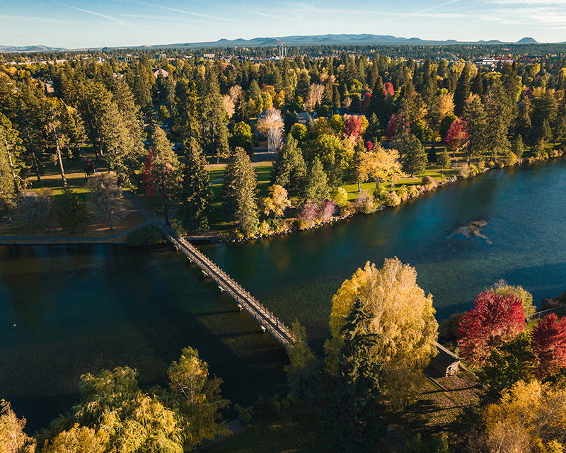 Aerial view of Drake park in Bend, OR