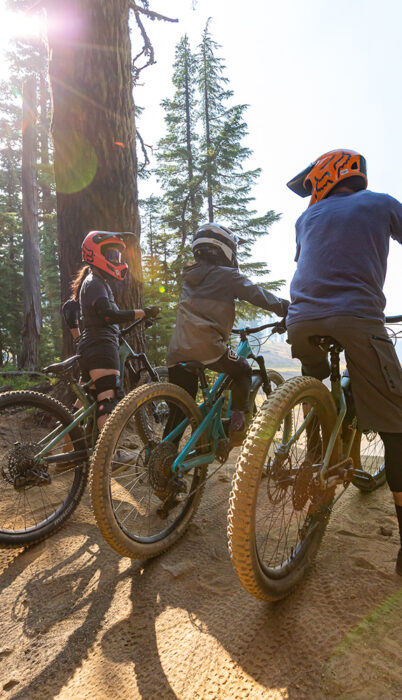 A family at the Mt Bachelor bike park near Bend, OR