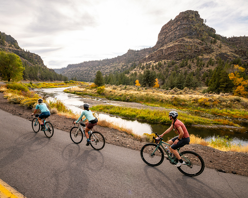 Road cycling by the Crooked River near Bend, OR