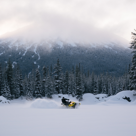 Snowmobiling at Sparks Lake near Bend, OR