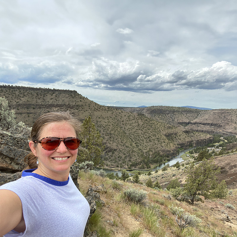Blogger Tawna enjoys views from the hike to Chimney Rock.