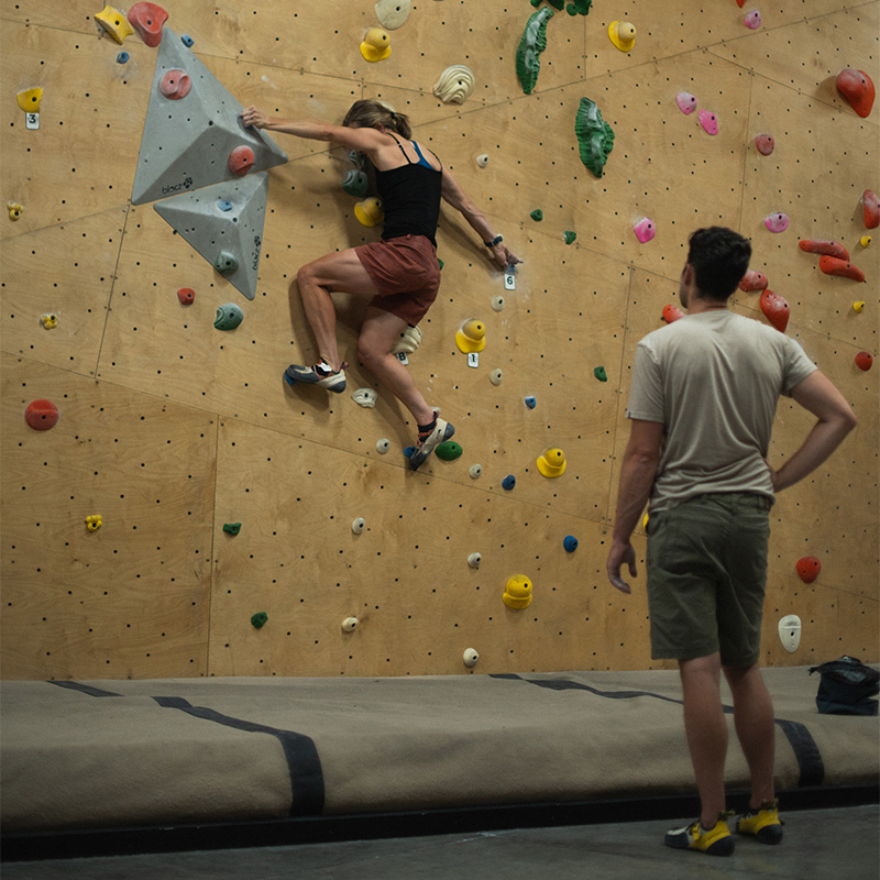Indoor rock climbing at Circuit Bouldering Gym.