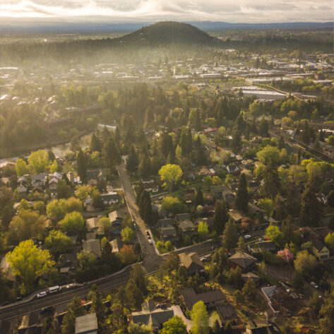 Aerial view of Pilot Butte in Bend, Oregon