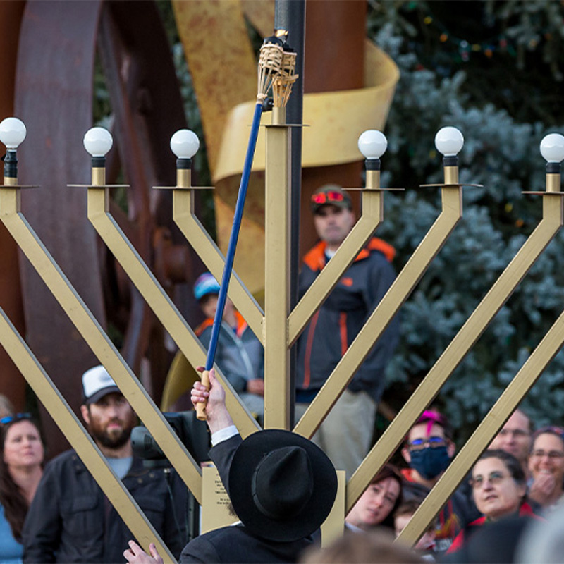 Menorah lighting in the Old Mill District in Bend, Oregon. 