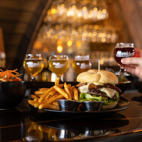 A burger and beer at Monkless Brasserie in Bend, OR