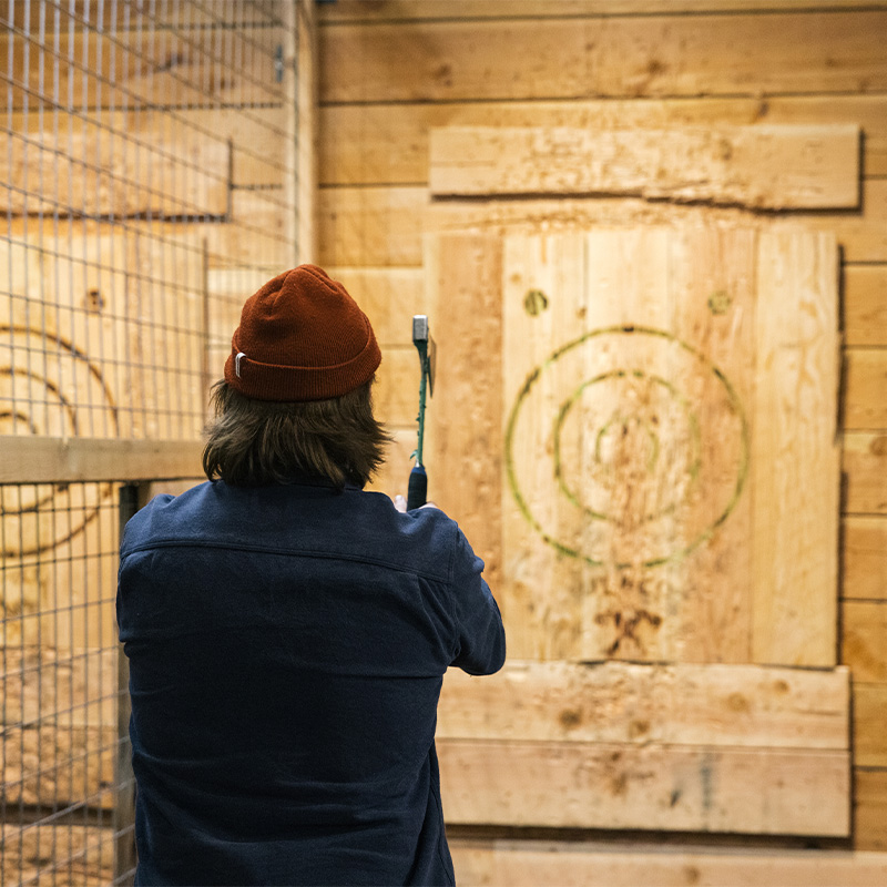 The axe throwing experience at Unofficial Logging Co. in Bend, Oregon. 