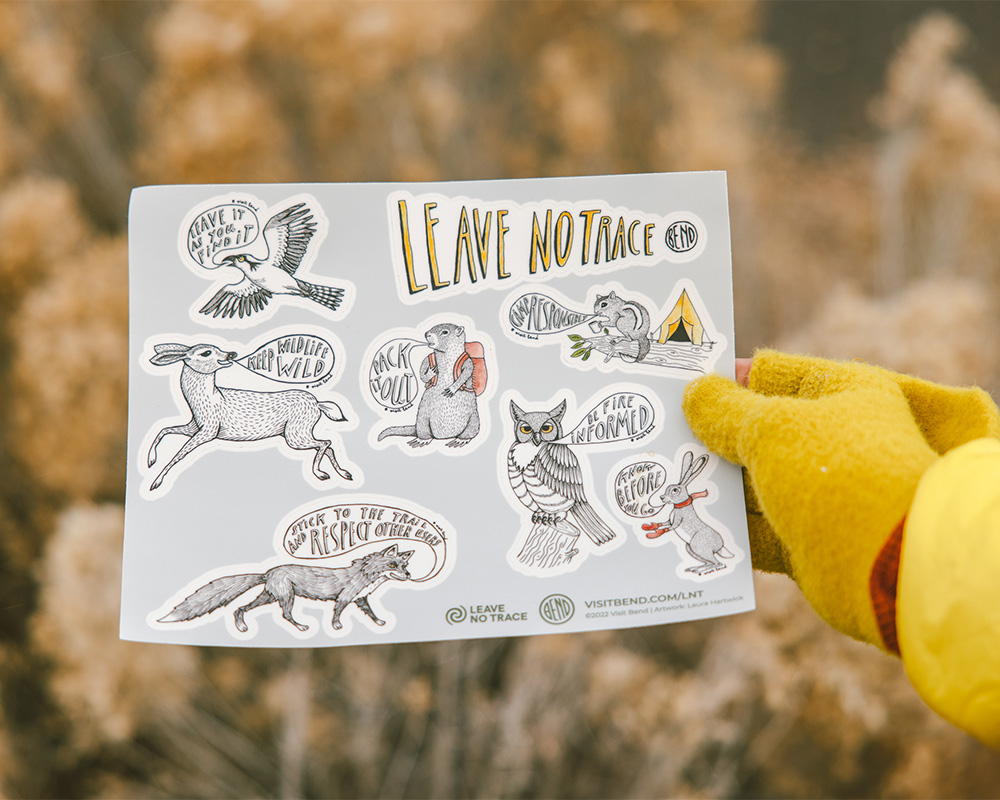 Visit Bend's custom stickers for Leave No Trace principles. 