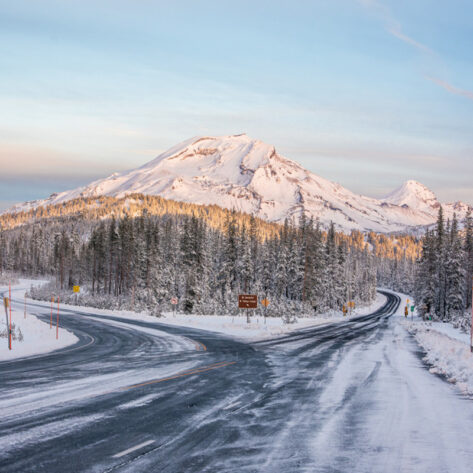 Snowy road in Bend, Oregon