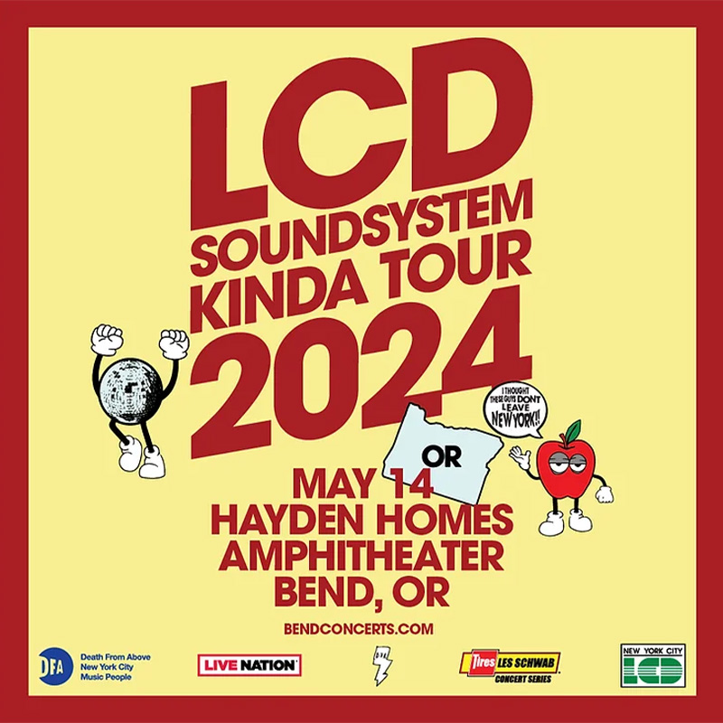 LCD Soundsystem Kinda Tour poster for their 2024 stop in bend, Oregon. 