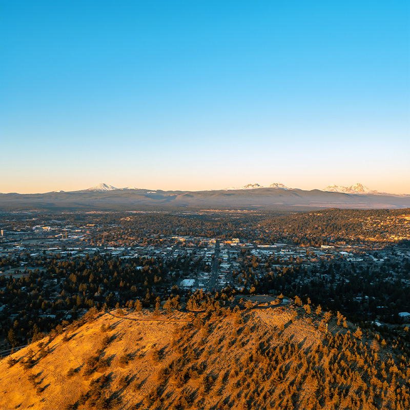 Aerial view of Pilot Butte State Park in Bend, Oregon. 