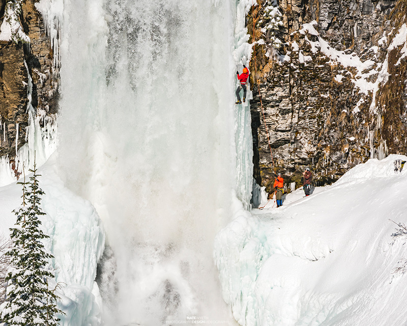 Ice climbers at Tumalo Falls in Bend, OR